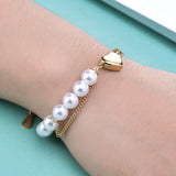 Ins Pearl Women Bracelet Stainless Steel Chain Adjustable Bangle