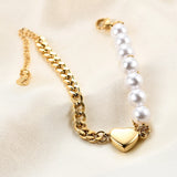 Ins Pearl Women Bracelet Stainless Steel Chain Adjustable Bangle