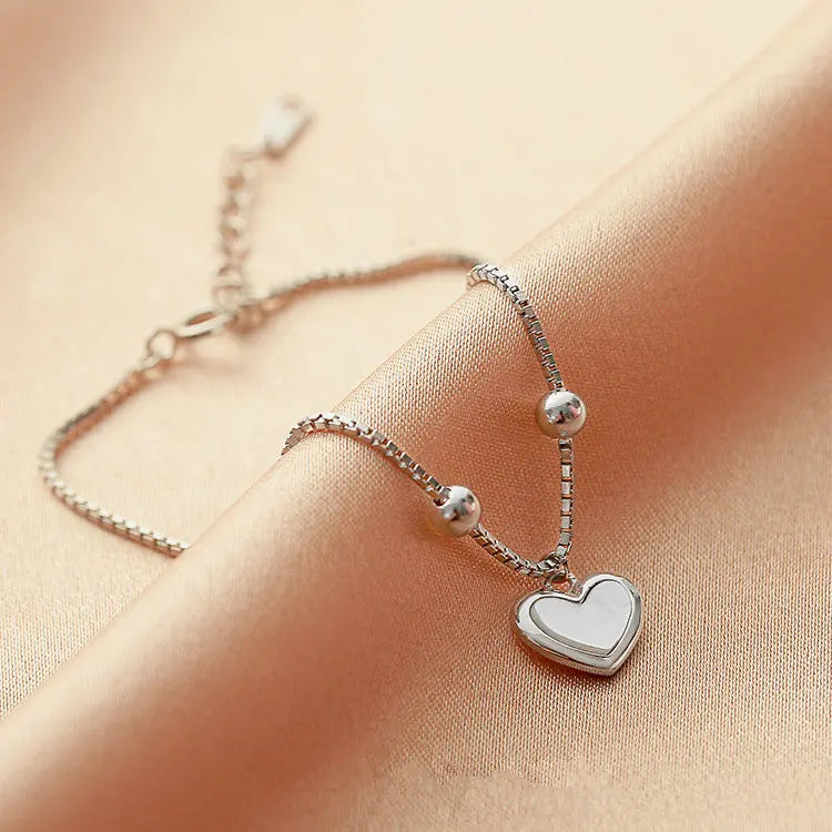 925 Silver Bracelet w/ Shell Love Pendant for Girlfriend