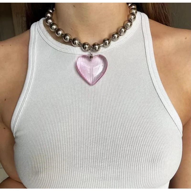 Retro Glass Colored Pendant Necklace for Women