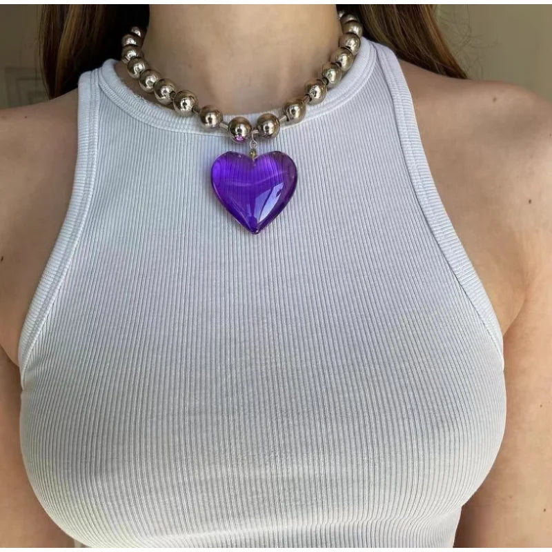 Retro Glass Colored Pendant Necklace for Women