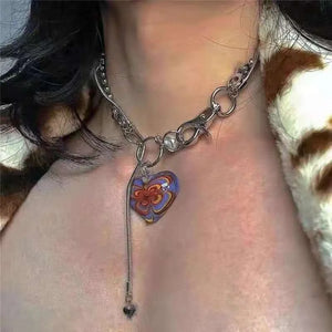 Retro Glass Colored Pendant Necklace for Women