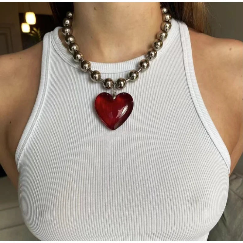 Retro Glass Colored Pendant Necklace for Women