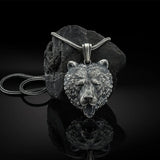 Zodiac Brown Bear Head Pendant Necklace Men's Retro Hip Hop Chain Necklace