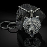 Zodiac Brown Bear Head Pendant Necklace Men's Retro Hip Hop Chain Necklace