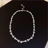 Skull Bones Rhinestone Necklace T Buckle Women Chain