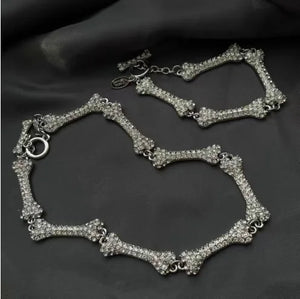 Skull Bones Rhinestone Necklace T Buckle Women Chain