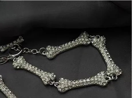 Skull Bones Rhinestone Necklace T Buckle Women Chain