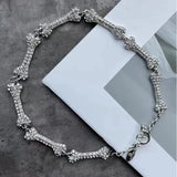 Skull Bones Rhinestone Necklace T Buckle Women Chain