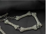Skull Bones Rhinestone Necklace T Buckle Women Chain
