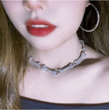 Skull Bones Rhinestone Necklace T Buckle Women Chain
