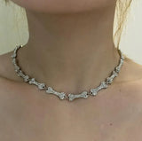 Skull Bones Rhinestone Necklace T Buckle Women Chain