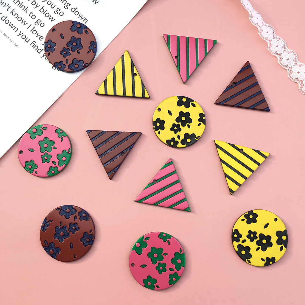 DIY Jewelry Earrings Accessory Materials - Small Flower Stripe Geometric Pendant
