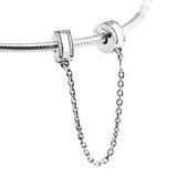 Safety Chain Clear CZ Charm Sterling Silver Jewelry