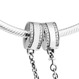Safety Chain Clear CZ Charm Sterling Silver Jewelry