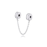 Safety Chain for Snake Bracelet, Clear CZ Charms, Silver 925 Beads DIY