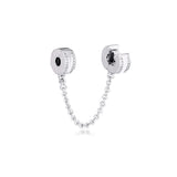 Safety Chain for Snake Bracelet, Clear CZ Charms, Silver 925 Beads DIY