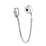 Safety Chain Clear CZ Silver Beads European Bracelets