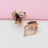 Purple Triangle Red Gem Earrings for Women Plated 14K Purple Rose
