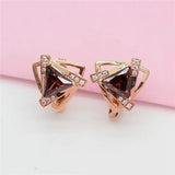 Purple Triangle Red Gem Earrings for Women Plated 14K Purple Rose