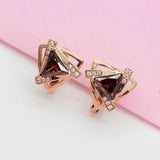 Purple Triangle Red Gem Earrings for Women Plated 14K Purple Rose
