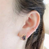 Purple Triangle Red Gem Earrings for Women Plated 14K Purple Rose