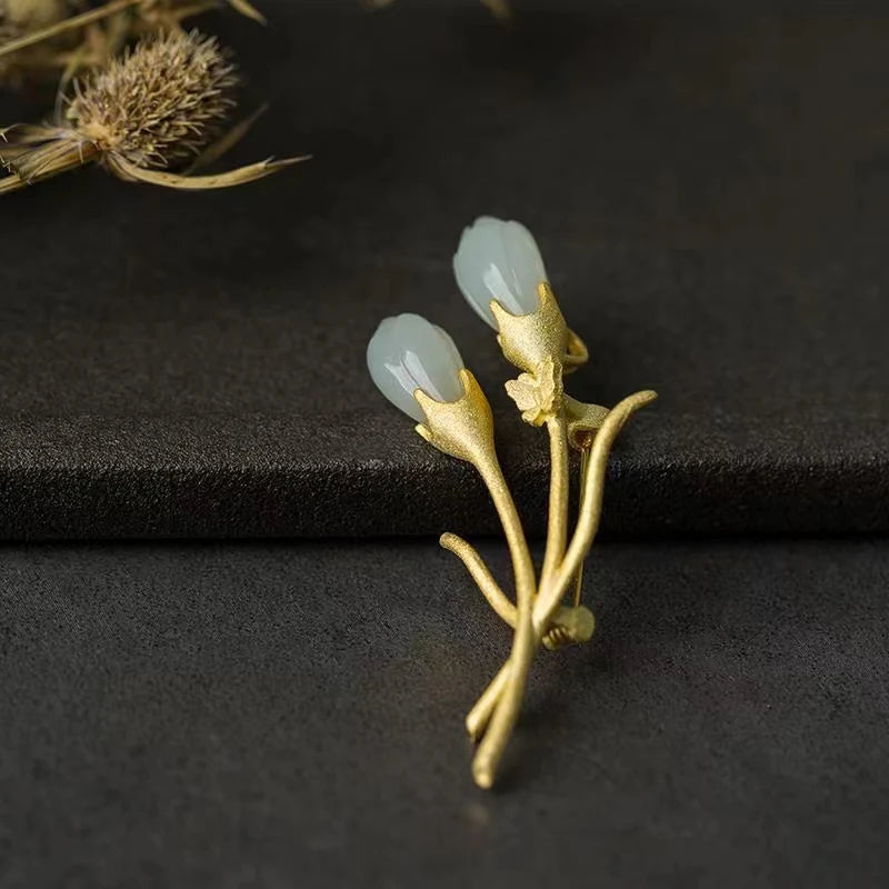 Vintage Magnolia Brooch Chinese Style Craft Silver Jewelry