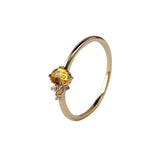 Irregular Citrine Diamond Open Adjustable Ring Charm Women's Silver Jewelry