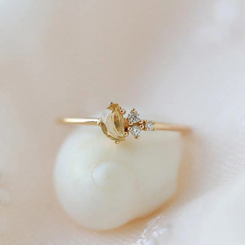Irregular Citrine Diamond Open Adjustable Ring Charm Women's Silver Jewelry