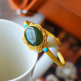 Sterling Silver Hetian Chrysoprase Beaded Bracelet