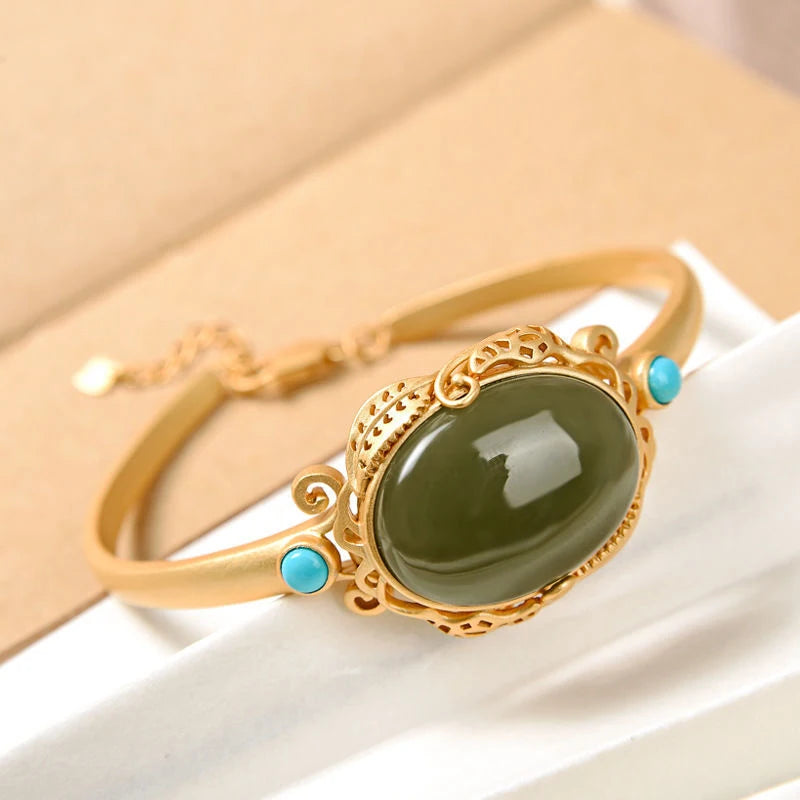 Sterling Silver Hetian Chrysoprase Beaded Bracelet