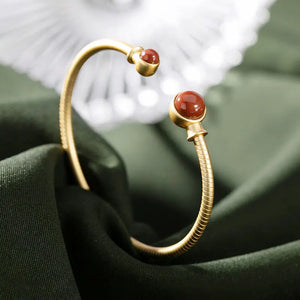 Silver Inlaid Red Tourmaline Bracelet, Adjustable Ladies Vintage Jewelry
