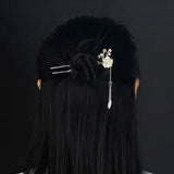 Handcrafted Butterfly Pearl Tassel Silver Hairpin for Hanfu