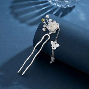 Butterfly Pearl Tassel Hairpin Silver Ancient Hanfu