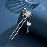 Butterfly Pearl Tassel Hairpin Silver Ancient Hanfu