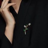 Natural Hetian Pink Jade Flower Green Chalcedony Brooch Corsage