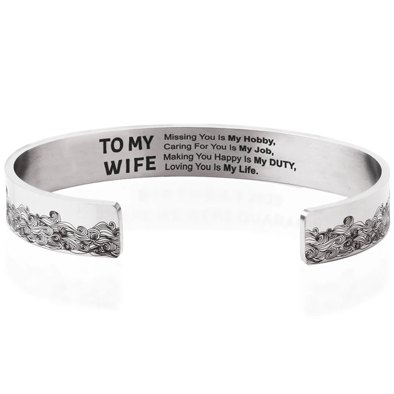 Inspirational Bracelets Engraved Cuff Bangle for Wife
