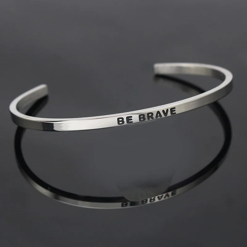 Silver Be Brave Cuff Band Bracelet for Women
