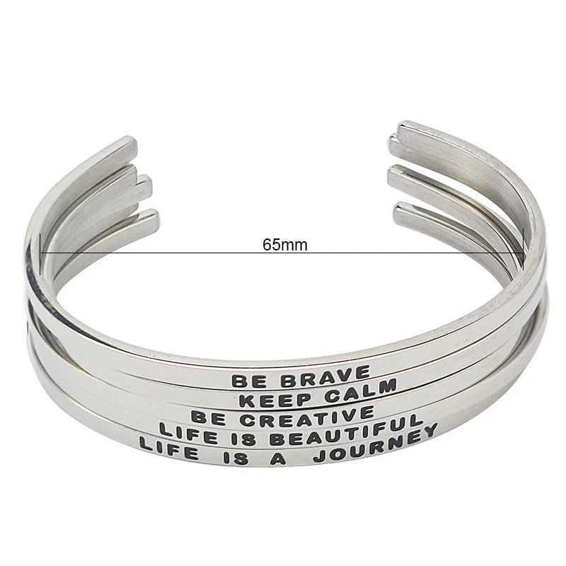 Silver Be Brave Cuff Band Bracelet for Women