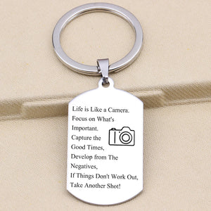 Inspirational Camera Keychain: Life is Like a Camera Focus on What's Important