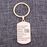 Inspirational Camera Keychain: Life is Like a Camera Focus on What's Important