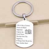 Inspirational Camera Keychain: Life is Like a Camera Focus on What's Important