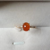 Natural Ice Seed Chalcedony Egg Round Opening Adjustable Ring Silver Jewelry