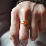 Natural Ice Seed Chalcedony Egg Round Opening Adjustable Ring Silver Jewelry