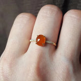 Natural Ice Seed Chalcedony Egg Round Opening Adjustable Ring Silver Jewelry