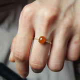 Natural Ice Seed Chalcedony Egg Round Opening Adjustable Ring Silver Jewelry