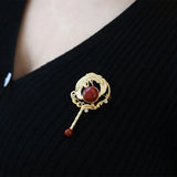 Handcrafted Silver Inlaid Red Tourmaline Brooch Charm