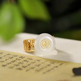 Gold-Plated Hetian Jade Round Open Ring Charm Silver Jewelry