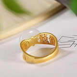 Gold-Plated Hetian Jade Round Open Ring Charm Silver Jewelry