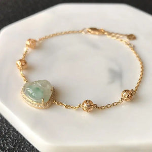 Natural Ice Seed Chalcedony Jade Buddha Bracelet Silver Jewelry